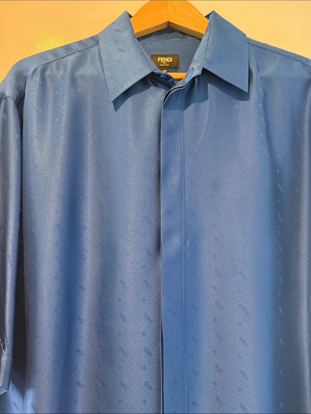 Fendi Men's Light Blue silk Jacquard Dress Shirt